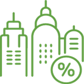 Beyond Commercial Interest skyline with interest symbol